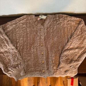 Free People Taupe Textured Medium Weight Button-Up Cardigan